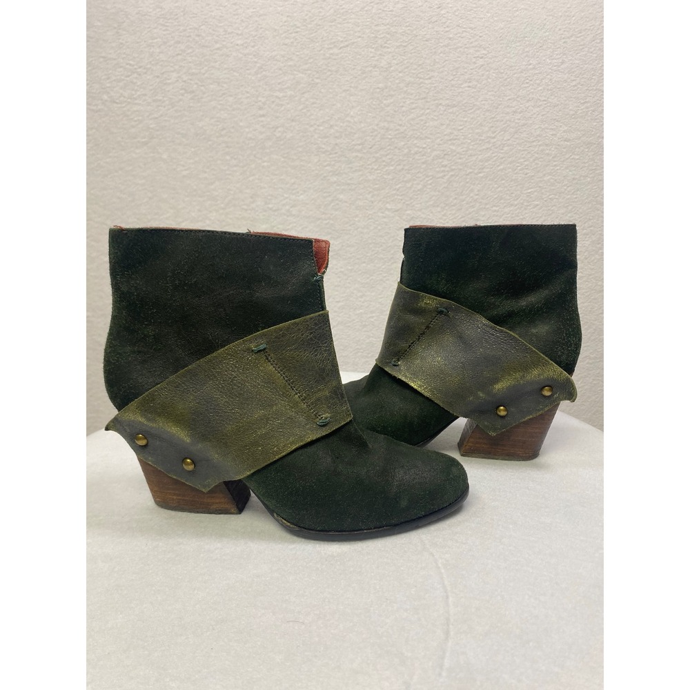 Everybody by S. Oliver Women's Green Suede‎ Foldover Ankle Boots Heel Size 38.5